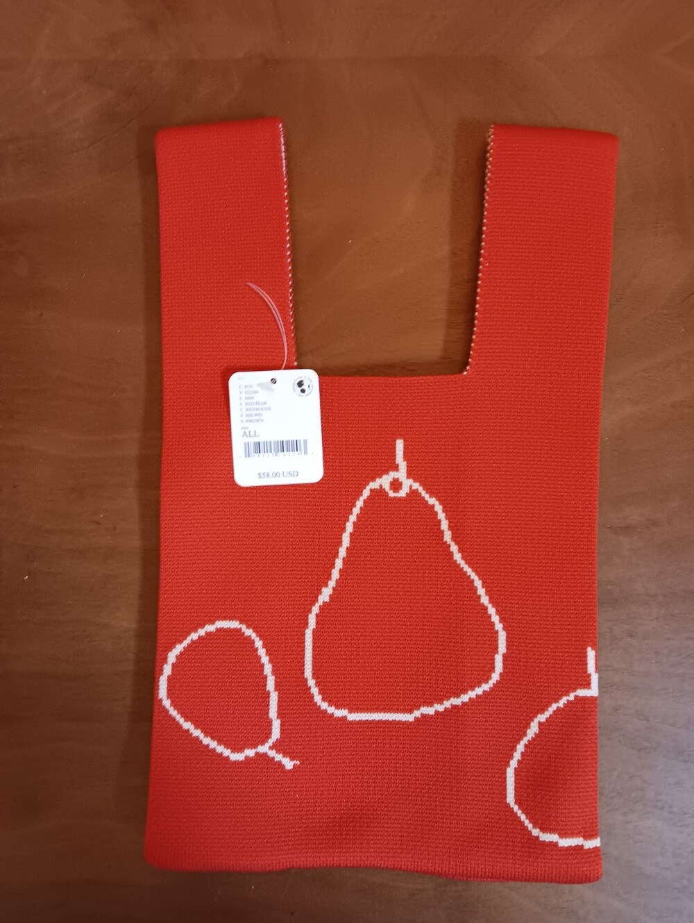 Red Knitted Style Tote With Pairs Print